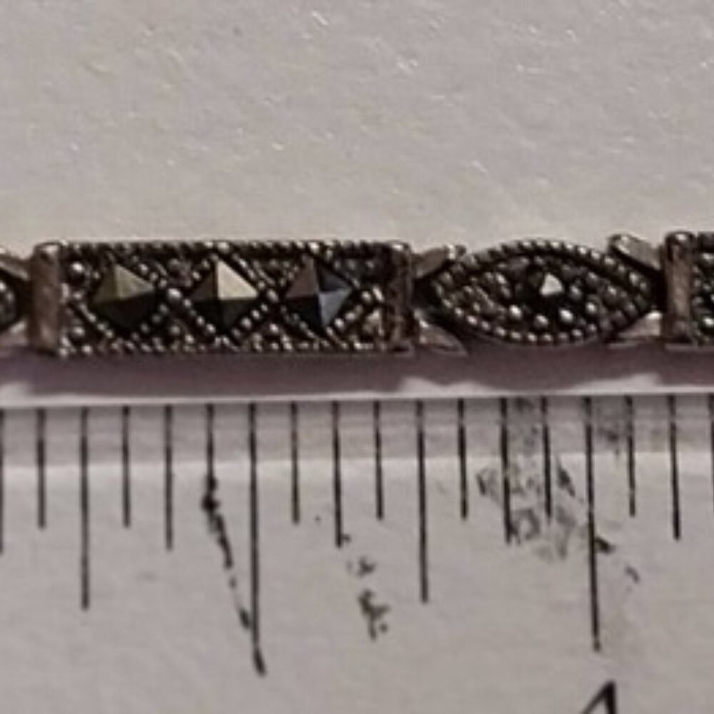 Vintage 925 ATI Thailand Sterling Silver Marcasite Link Tennis Bracelet 7.25 "